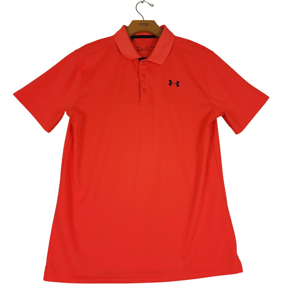 Under Armour HeatGear Polo Shirt Orange YXL Loose‎ Fit Golf Athletic Youth